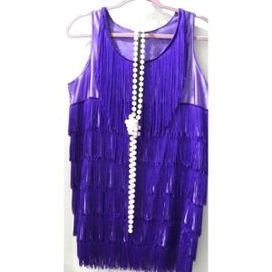 Flapper Dress 1920s Costume PURPLE Ladies Large Halloween Drag Cosplay #069